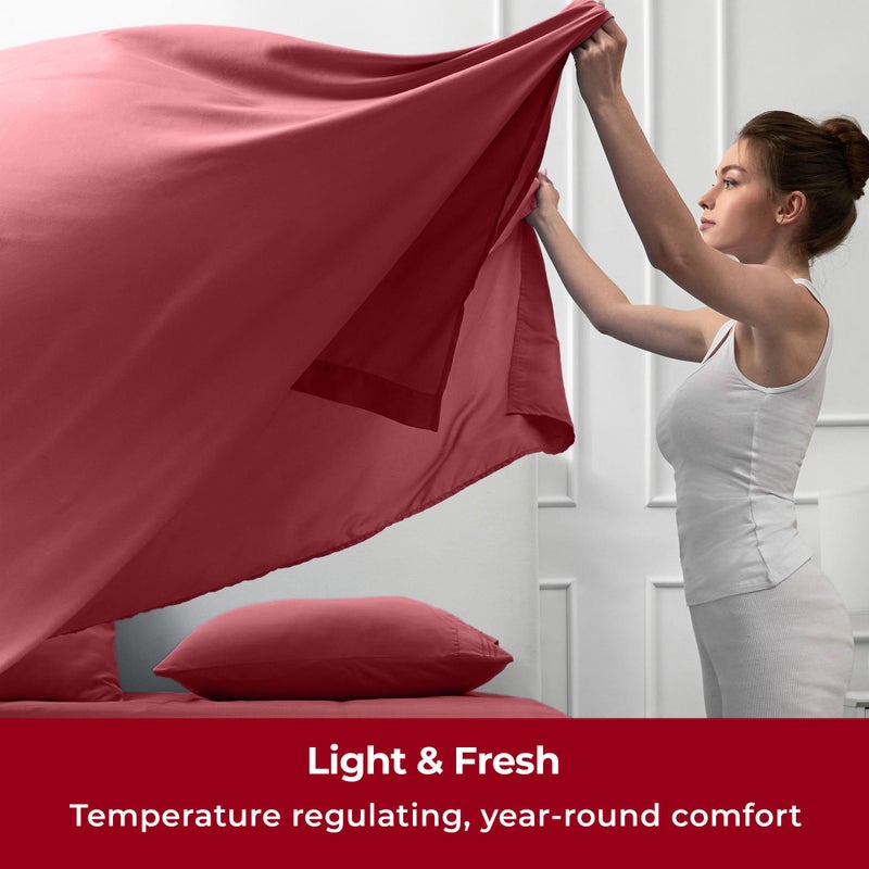 Mellanni Twin XL Sheets Set - 3 PC Iconic Collection Bedding - Hotel Luxury, Extra Soft, Cooling Bed Sheets - Wrinkle, Fade, Stain Resistant (Twin Extra Long, Brick Red) - Image 4